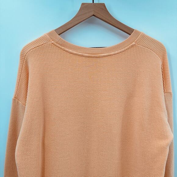 Athleta Coaster Luxe Waffle Knit Long Sleeve Sweatshirt in Light Orange Size L - Picture 5 of 7